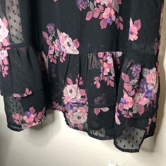 Express Black Floral Clip Dot Tiered Midi Dress - Picture 8 of 12